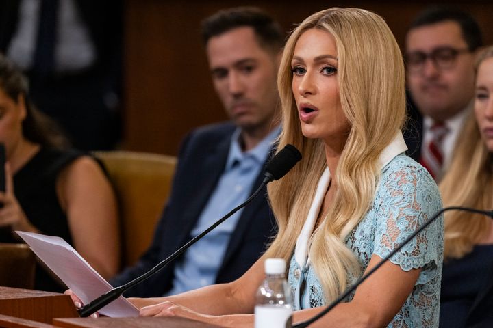 Paris Hilton testifies during the House Committee on Ways and Means hearing on "Strengthening Child Welfare and Protecting America's Children" on June 26 in Washington, D.C.