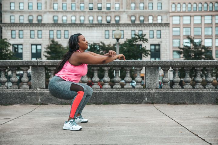 Squatting can help strengthen your glutes, which in turn can help your hips.
