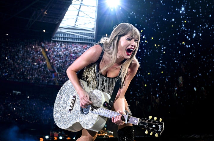 Taylor Swift on stage in Cardiff in June 2024