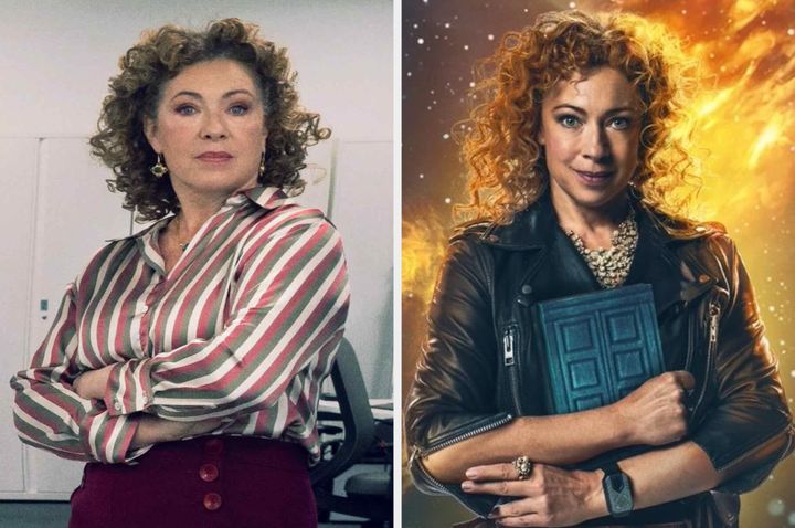 Alex Kingston in Douglas Is Cancelled (left) and Doctor Who (right)