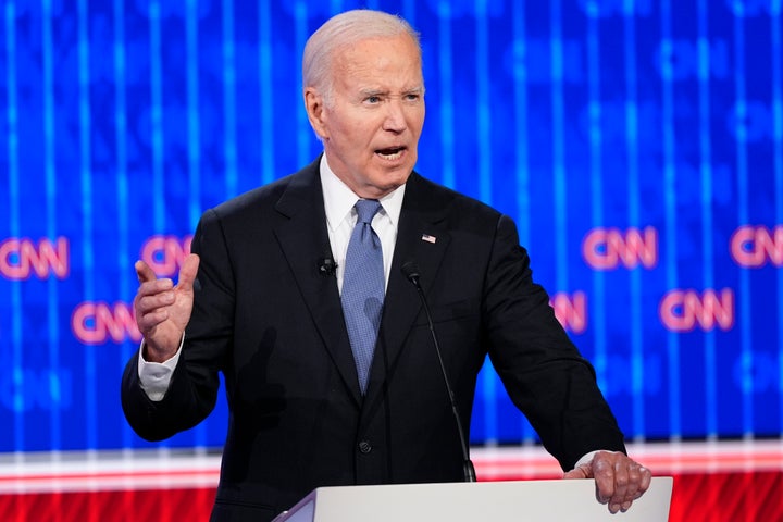 President Joe Biden speaks during a presidential debate with Republican presidential candidate former President Donald Trump, Thursday, June 27, 2024, in Atlanta. (AP Photo/Gerald Herbert)