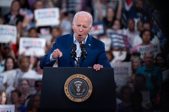 President Joe Biden speaks with the energy that was missing at Thursday's debate.