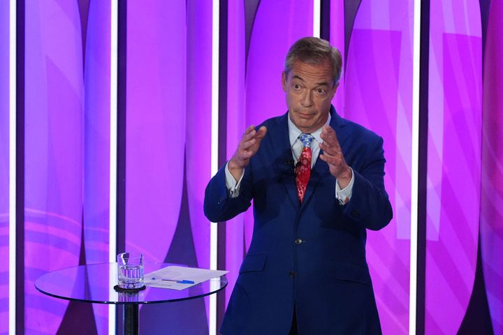 Reform UK Leader Nigel Farage speaks during a BBC Question Time Leaders' Special in Birmingham.