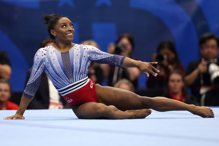 Simone Biles competes in the floor exercise on Day Two of the Olympic trials.