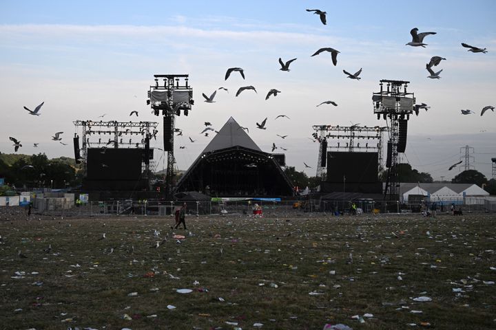 Glastonbury's iconic Pyramid Stage pictured on Monday morning
