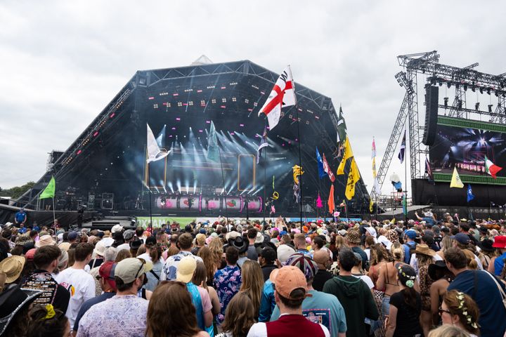 Glastonbury's unmistakable Pyrmaid Stage as pictured on Sunday during Shania Twain's performance