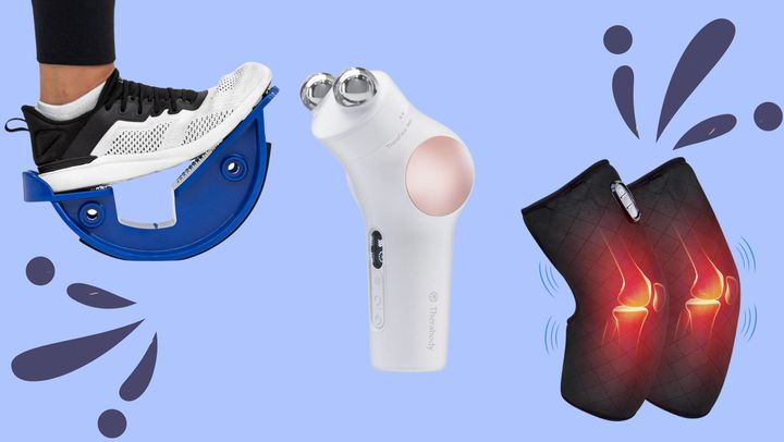 A rocking foot stretcher, a TheraFace device and a pair of heated knee braces.