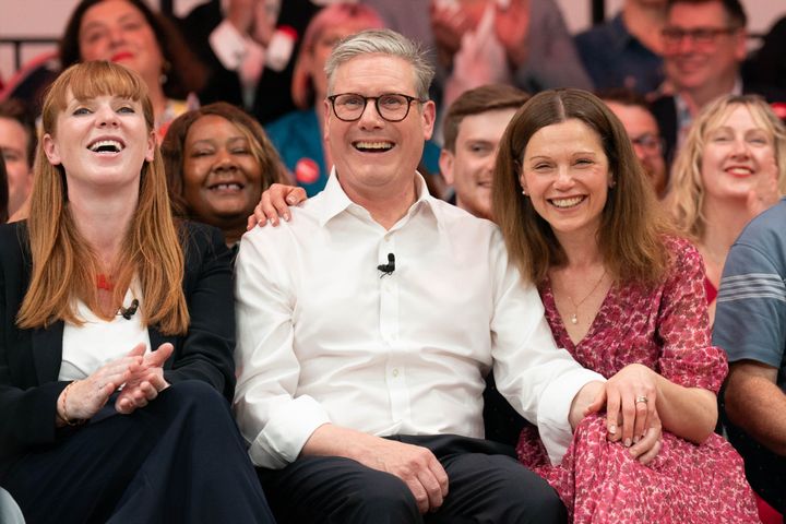 Keir Starmer with his wife Victoria during a Labour Party campaign rally at the Royal Horticultural Halls in central London.