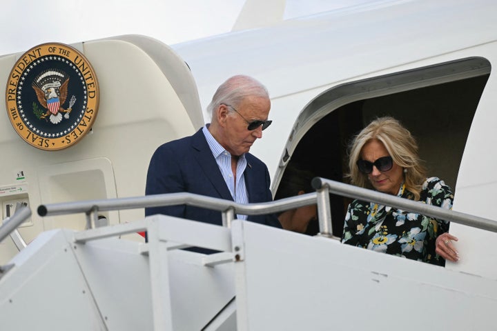 President Joe Biden and First Lady Jill Biden arrive at McGuire Air Force Base in New Jersey on June 29.