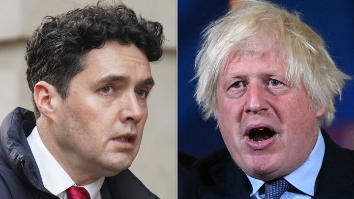 Huw Merriman (L) cast doubt on his support for the Tories after Boris Johnson's appearance at an election rally last night