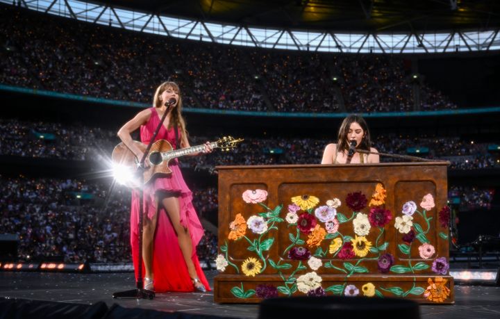 Taylor Swift and Gracie Abrams performing together in London last month