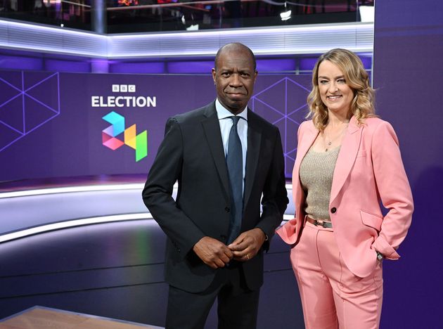 Clive Myrie and Laura Kuenssberg in the BBC Election 24 studio