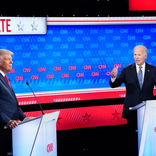 Former President Donald Trump and President Joe Biden participate in the first presidential debate of the 2024 elections at CNN's studios in Atlanta, Georgia, on June 27.