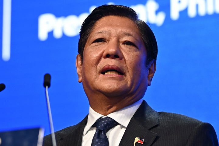 Philippines President Ferdinand "Bongbong" Marcos Jr. delivers a speech during the Shangri-La Dialogue summit in Singapore on May 31, 2024.