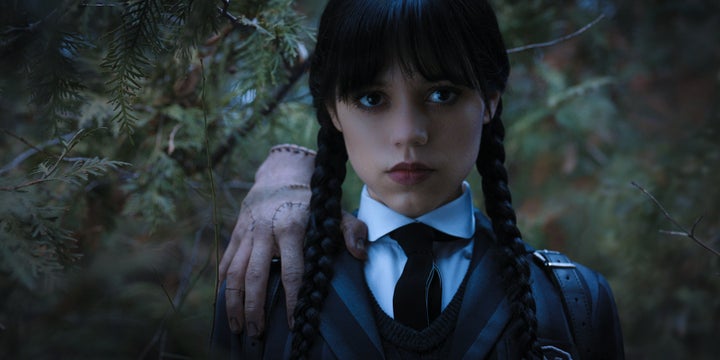 Jenna Ortega in character as Wednesday Addams