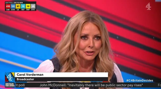 Carol Vorderman was a guest during Channel 4's election coverage