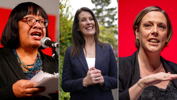 MPs Diane Abbott, Monica Harding and Jess Phillips