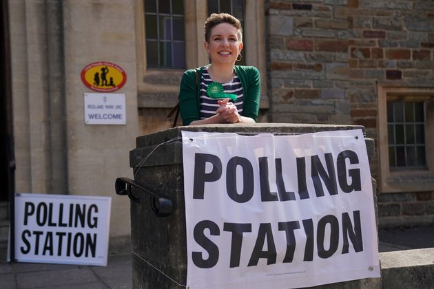 Green Party co-leader Carla Denyer after casting her vote in the 2024 General Election at Redland Park United Reformed Church in Bristol.