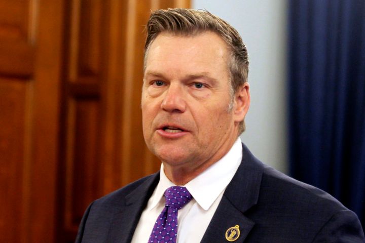 Kansas Attorney General Kris Kobach speaks during a news conference, Thursday, March 28, 2024, at the Statehouse in Topeka, Kan. Kobach's office had argued that the 2022 statewide vote affirming abortion rights didn’t matter in determining whether the two laws could stand.