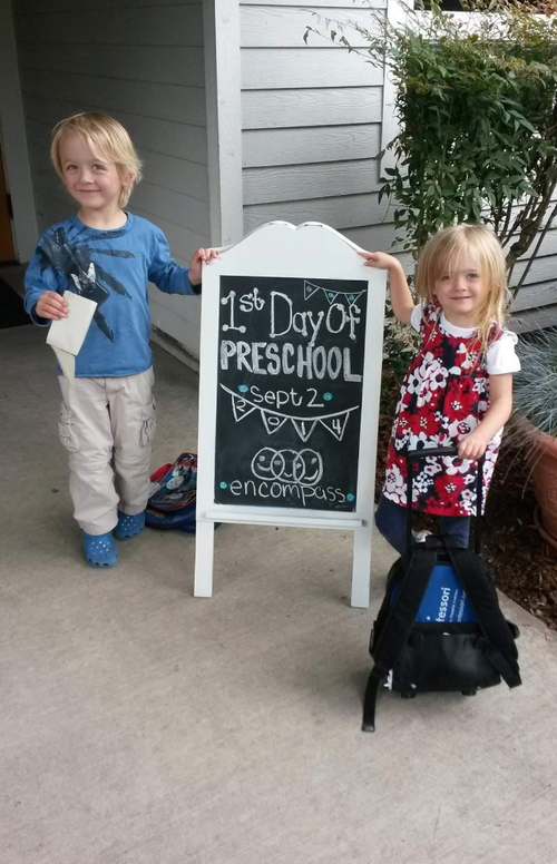 Barry and Anne on their first day of pre-school