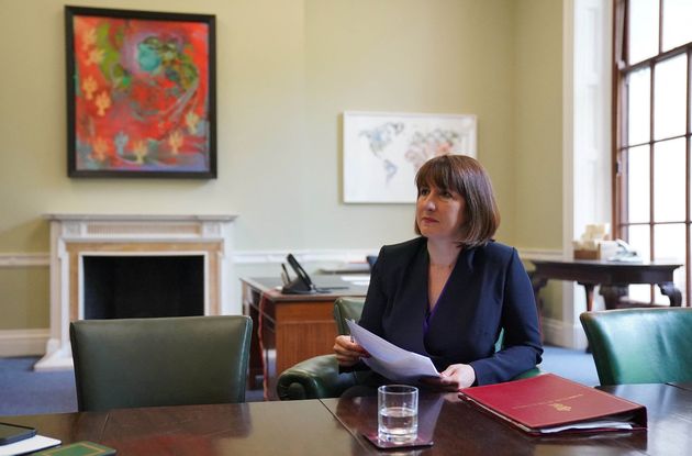 Rachel Reeves prepares to give her speech at the Treasury.