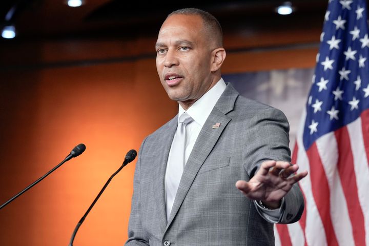 House Minority Leader Hakeem Jeffries, D-N.Y., speaks during his weekly news conference, Thursday, June 27, 2024, on Capitol Hill in Washington. (AP Photo/Mariam Zuhaib)