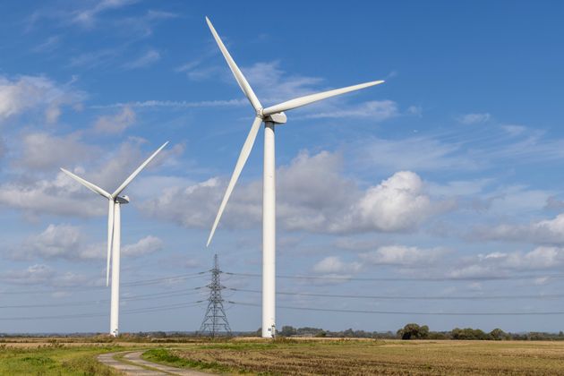 The onshore wind turbines of Little Cheyne Court Wind Farm in Romney Marsh, United Kingdom. 