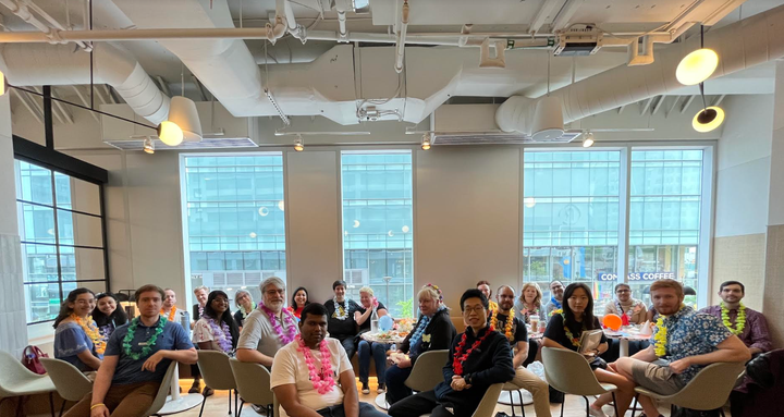 More than two dozen members of the author’s book club came out for the Meetup group’s one-year anniversary on April 22, 2023, in Arlington, Virginia. Author (wearing a black t-shirt) sits at the rear, just left of center, between the two windows.