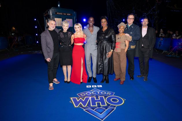 Russell T Davies with the cast and crew of Doctor Who last year