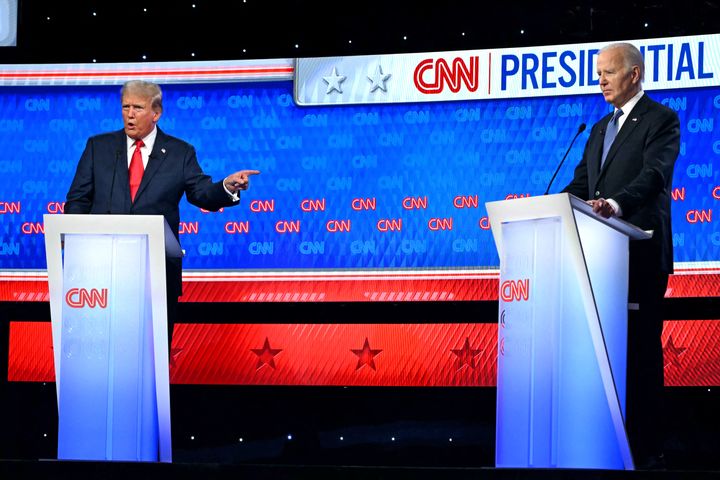 President Joe Biden (right) and former President Donald Trump debate in Atlanta on June 27. Biden's performance shook confidence in his ability to compete.