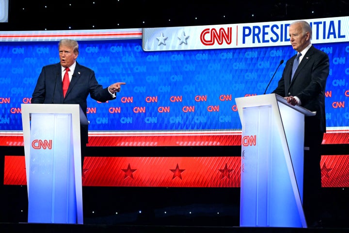 President Joe Biden (right) and former President Donald Trump debate in Atlanta on June 27. Biden's performance shook confidence in his ability to compete.