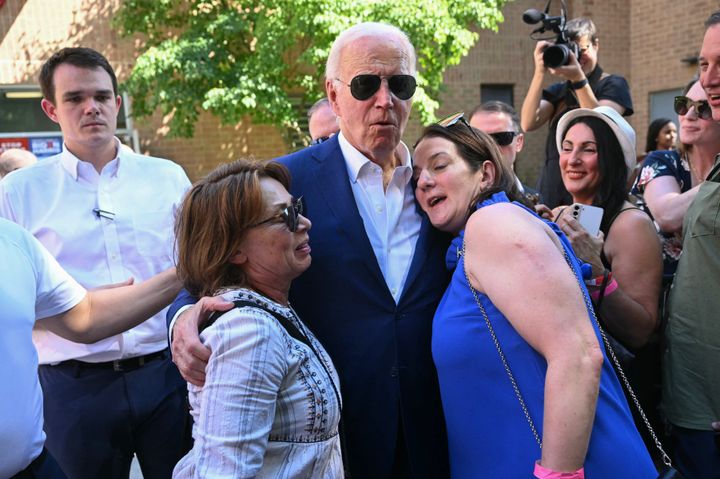 President Joe Biden greets supporters Sunday in Harrisburg, Pennsylvania. A Democratic pollster said "swing" voters respond most to hearing about Biden's economic policies.