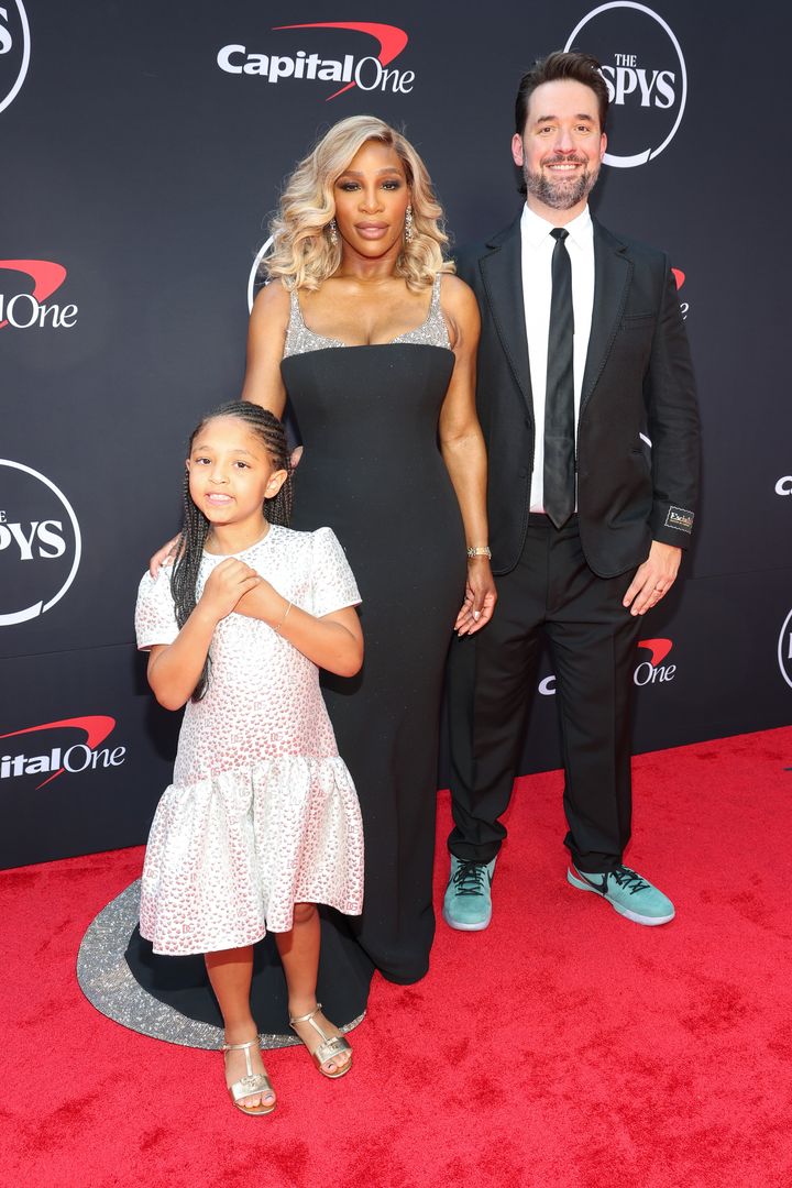 Alexis Olympia Ohanian Jr. poses on the red carpet with her parents at the ESPY Awards on Thursday in Los Angeles. Her mother, tennis legend Serena Williams, hosted the event.