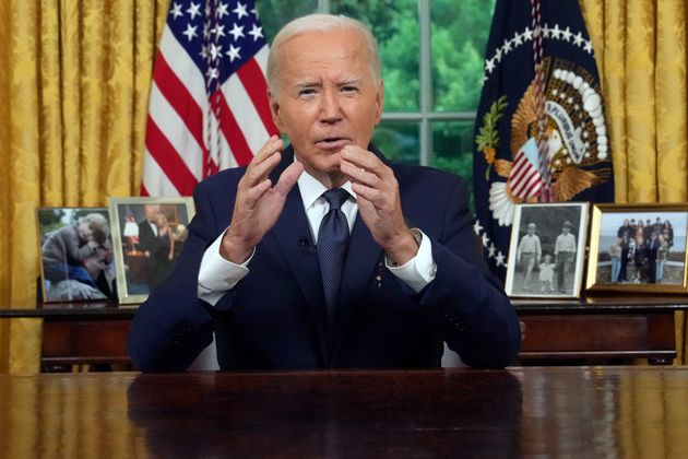 President Joe Biden delivers a nationally televised address from the Oval Office of the White House on Sunday.