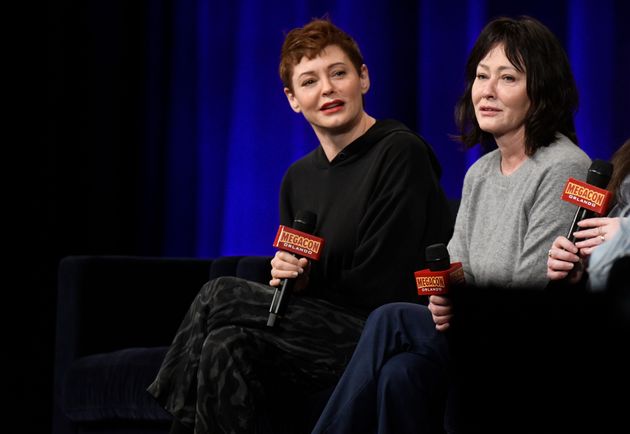 Rose McGowan and Shannen Doherty pictured during a Q&A at MegaCon earlier this year