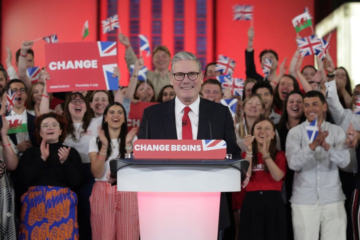 Keir Starmer celebrates winning the general election.