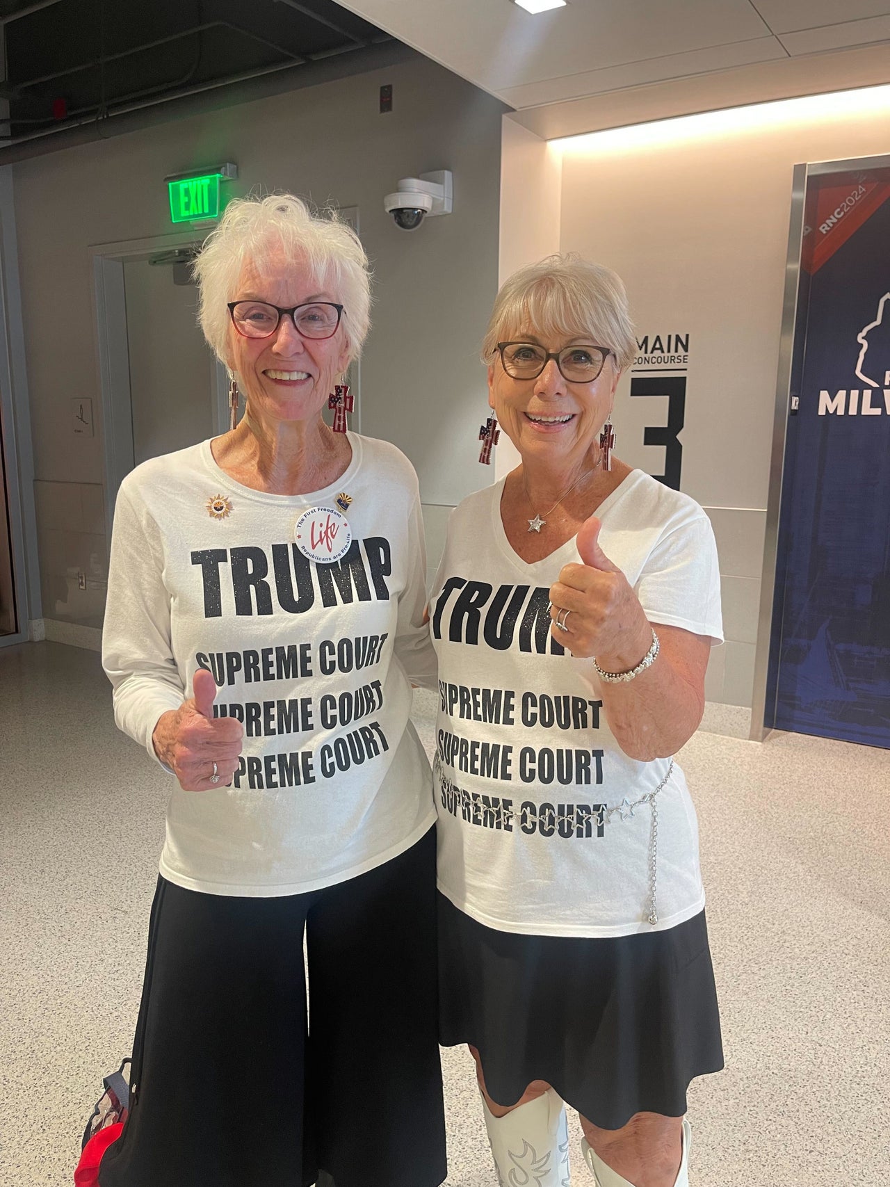 Barbara Wiley, left, and Corinne Hayes, at the Republican National Convention in Milwaukee on July 15, 2024.