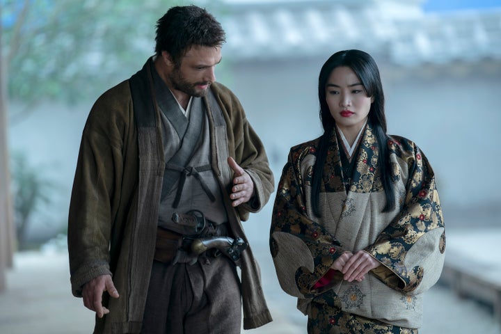 Cosmo Jarvis as John Blackthorne and Anna Sawai as Toda Mariko in “Shōgun.”