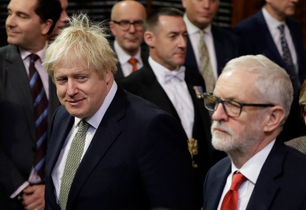 Ex-PM Boris Johnson, left, and then Labour Party Leader Jeremy Corbyn, at the state opening of parliament 2019