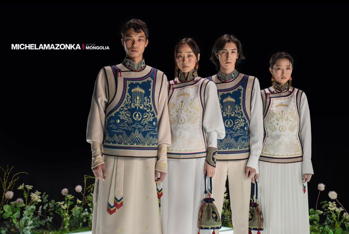 A photo shows Mongolia's opening and closing ceremony outfits for the Paris Olympics, designed by the brand Michel&Amazonka.