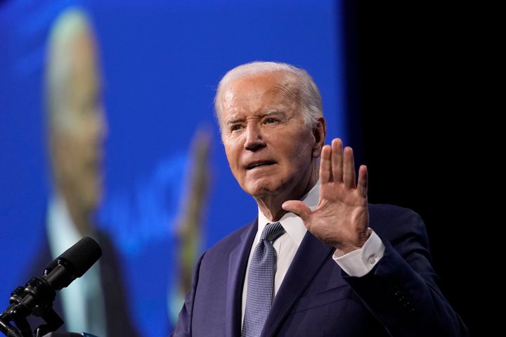 President Joe Biden speaks at the 115th NAACP National Convention in Las Vegas, Tuesday, July 16, 2024. (AP Photo/Susan Walsh)