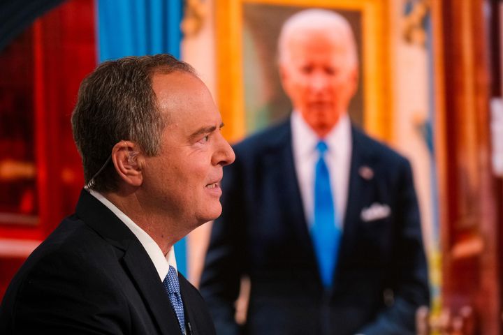 Rep. Adam Schiff (D-Calif.) appears on NBC's "Meet the Press" in Washington, D.C., on July 7. The California Senate candidate publicly called on July 17 for President Joe Biden to drop out of the race to beat former President Donald Trump.