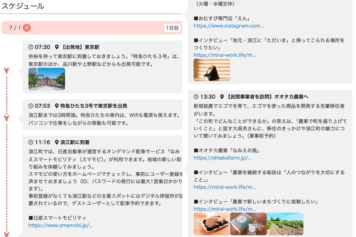 「未来ワークふくしま」のサイトにはふくしま12市町村をめぐるモデルコースが掲載されている