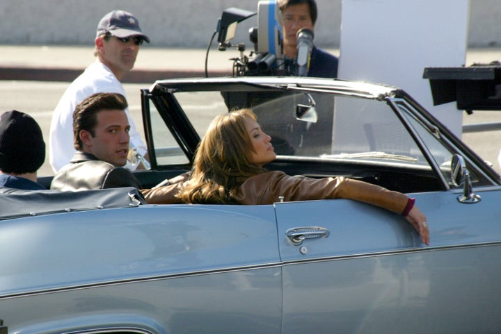 Affleck and Lopez first met while working on the box office flop "Gigli," which they are seen here filming in December 2001.