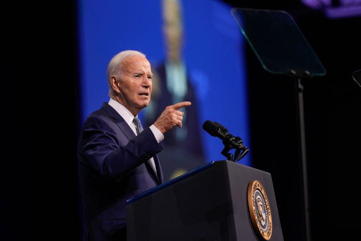 US President Joe Biden speaks during the 115th National Association for the Advancement of Colored People (NAACP) National Convention in in Las Vegas, Nevada, on July 16, 2024. (Photo by Kent Nishimura / AFP) (Photo by KENT NISHIMURA/AFP via Getty Images)