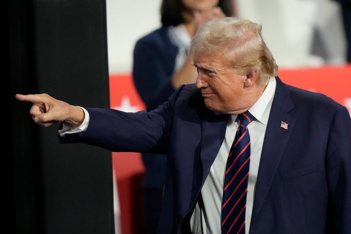 Republican presidential nominee and former President Donald Trump is introduced during the Republican National Convention on July 17, 2024. 