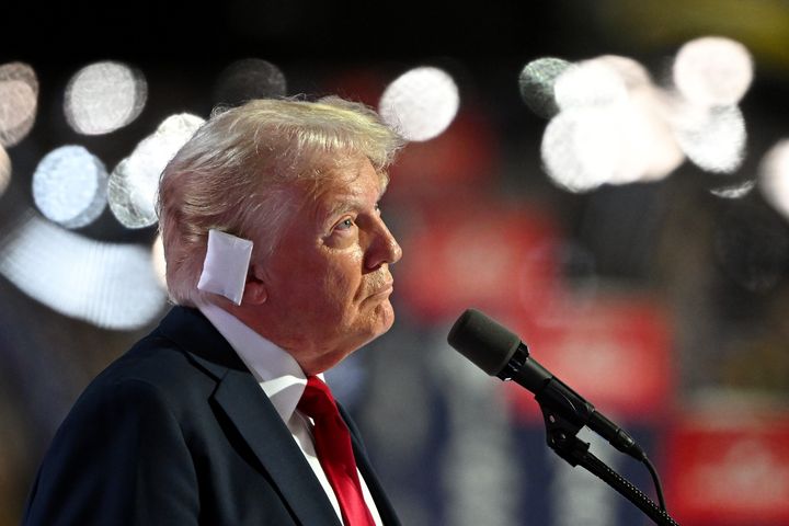 Republican presidential nominee, former US President Donald Trump speaks on stage on the fourth day of the Republican National Convention at the Fiserv Forum on July 18, 2024 in Milwaukee, Wisconsin.