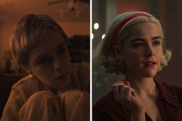 Kiernan Shipka in Longlegs (left) and The Chilling Adventures Of Sabrina (right)