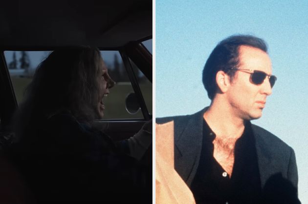 Nicolas Cage in Longlegs (left) and Leaving Las Vegas (right)