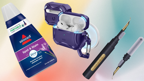 Bissell Spot & Stain cleaner, an ESR Airpods case and an AirPods cleaning pen.